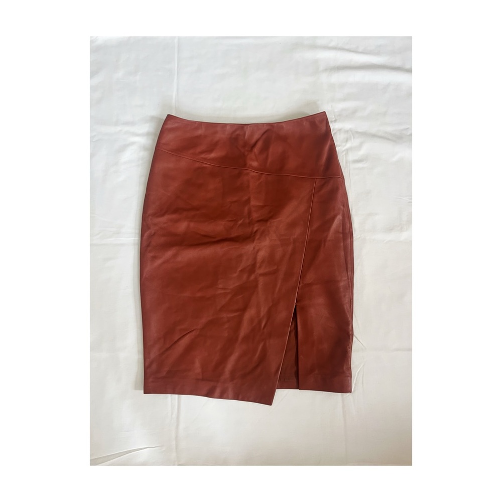 White House Black Market Brown Faux Leather Pencil Skirt - Picture 2 of 2